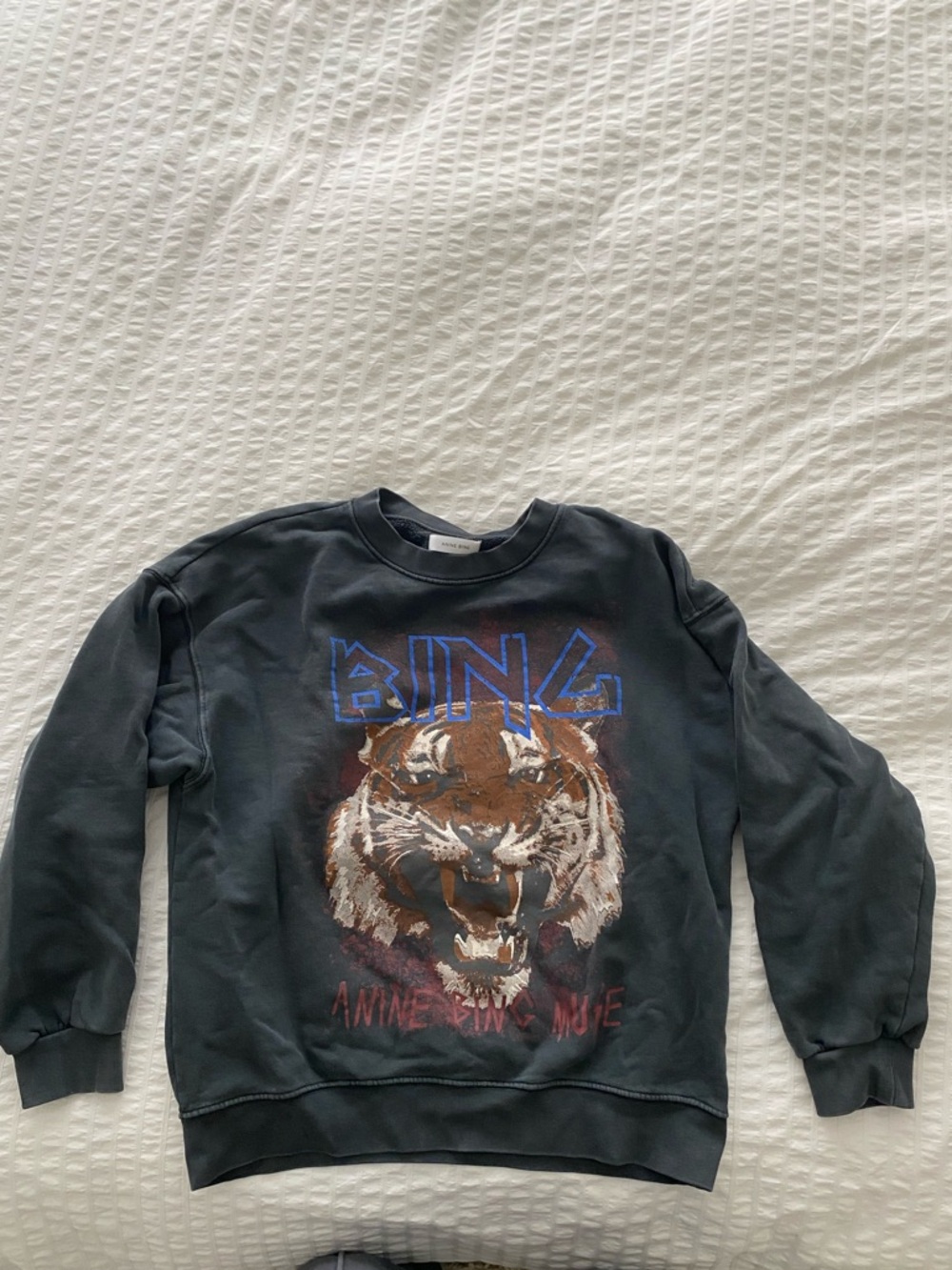Anine Bing Charcoal Crewneck Sweatshirt with Tiger Graphic